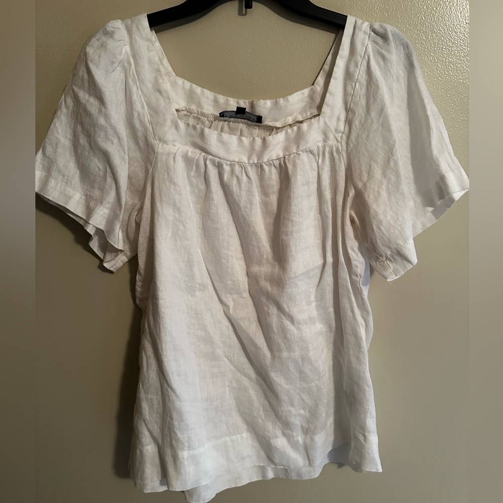 White 100% Linen Square Neck Too